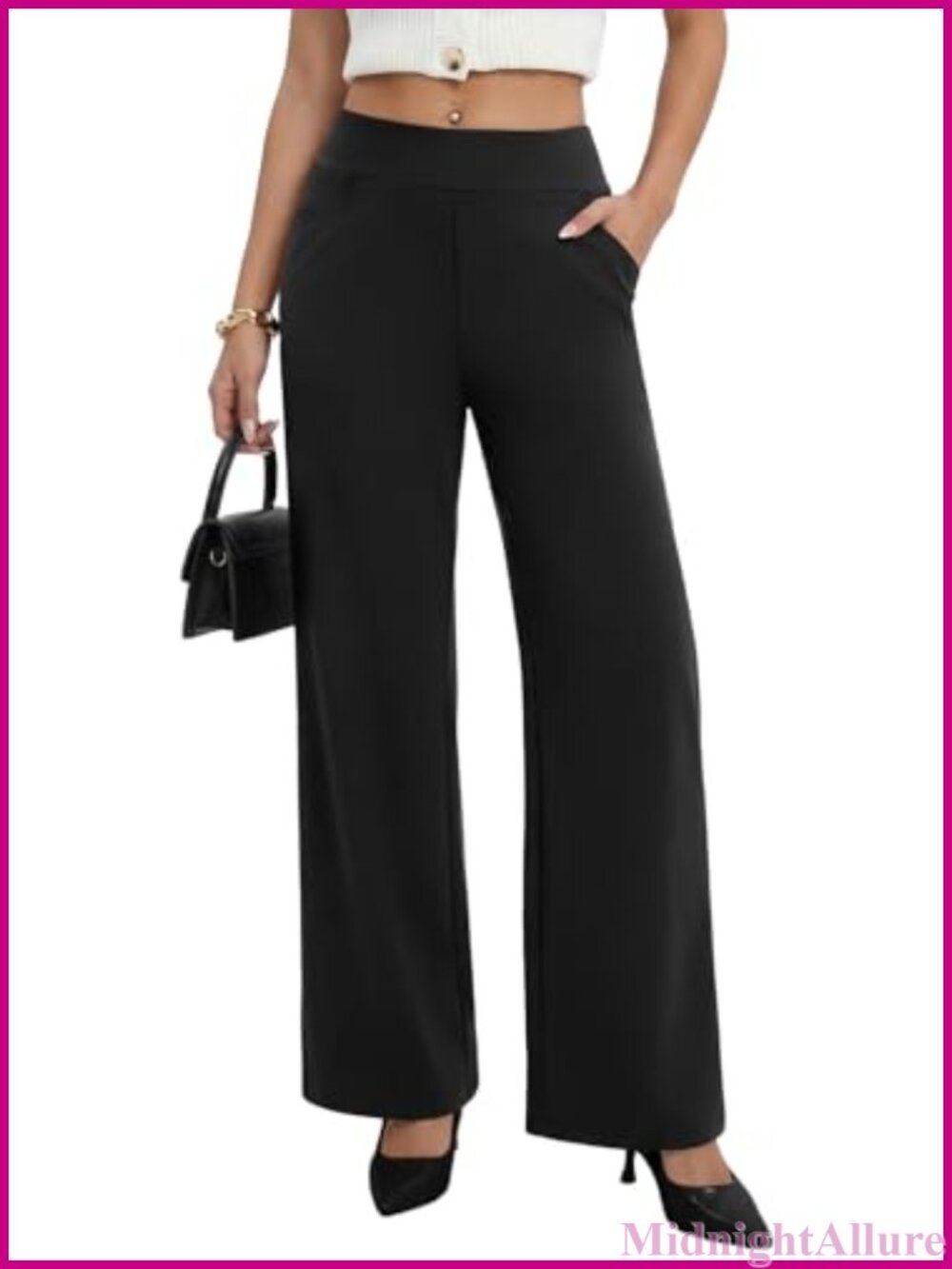 Stretchy Wide Leg Work Pants Business Casual Office Slacks Pull On